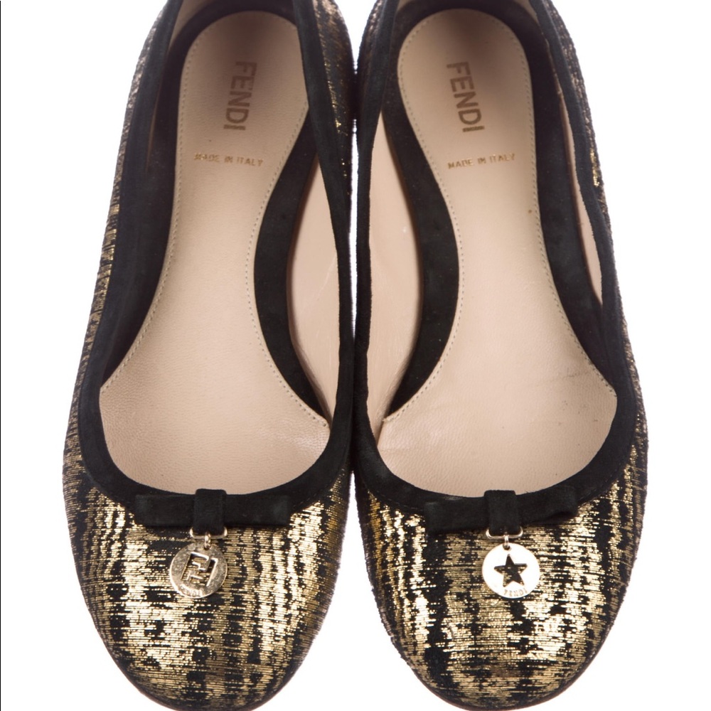 Fendi metallic round toe flats
